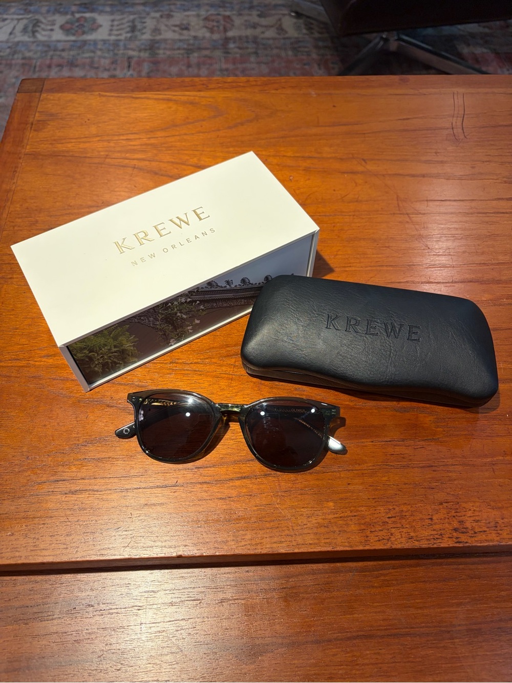 KREWE Olivier Bottle Green Polarized Sunglasses with Case and Box